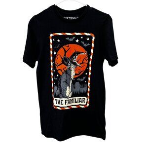Hot Topic The Familiar Halloween Spooky Cat T Shirt S Black Crewneck Tarot NWOT